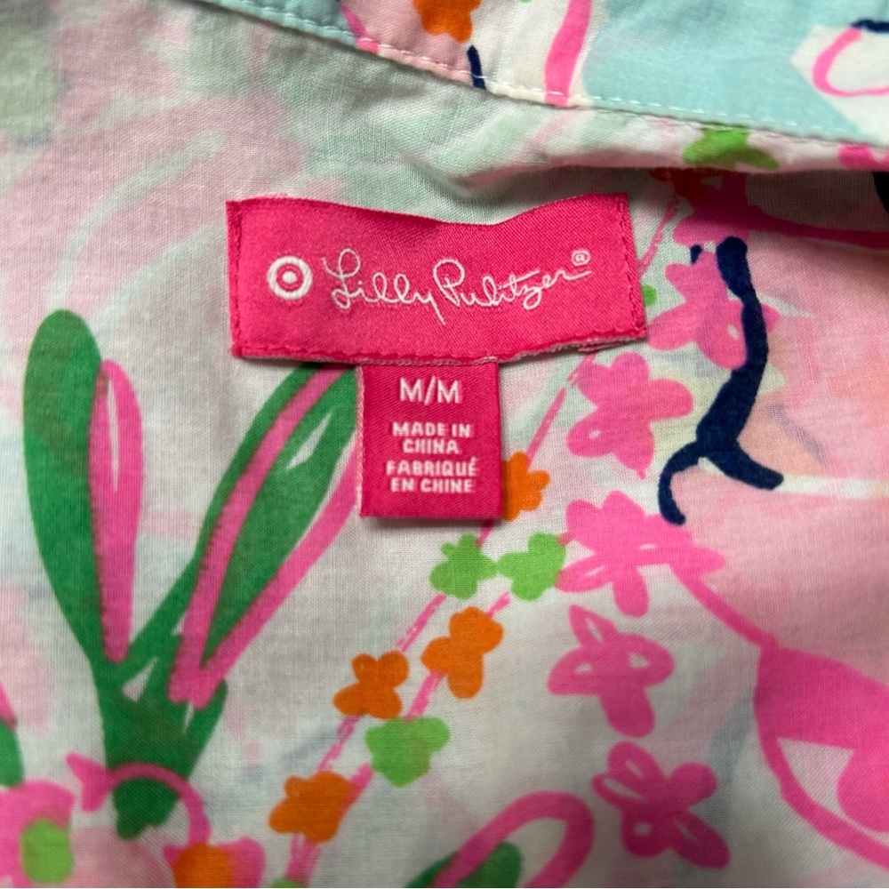 Lilly Pulitzer Floral Button-Down Shirt Pink Green Cotton Size M - Picture 7 of 8